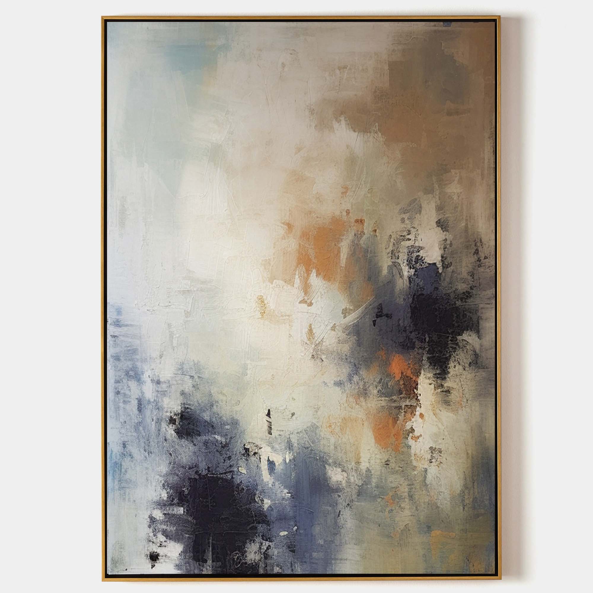 Original hand painted amber navy cream abstract oil painting canvas wall art, nordic scandinavian elegant luxury modern living room int