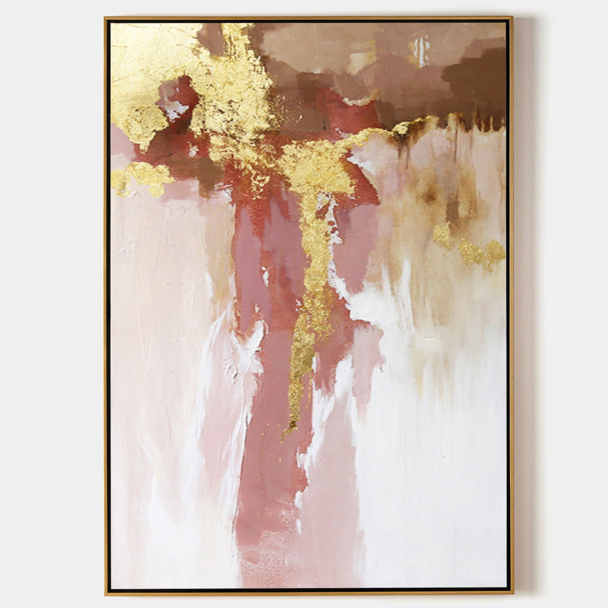 Original hand painted rose gold crimson abstract oil painting canvas wall art, elegant luxury modern nordic scandinavian living room ho