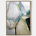 Original hand painted teal ivory gold abstract oil painting canvas wall art, nordic scandinavian elegant luxury modern living room home