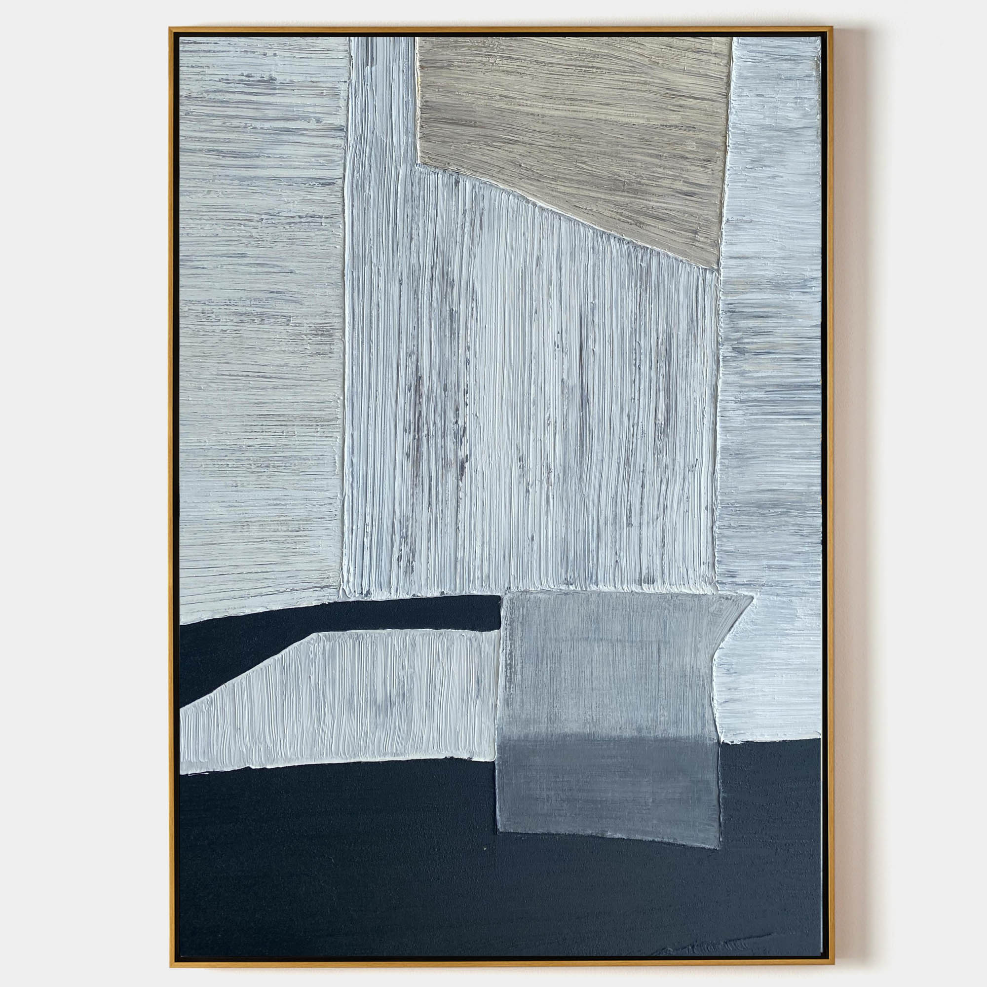 Original hand painted grey navy geometric abstract oil painting canvas wall art, nordic scandinavian minimalist elegant luxury modern h
