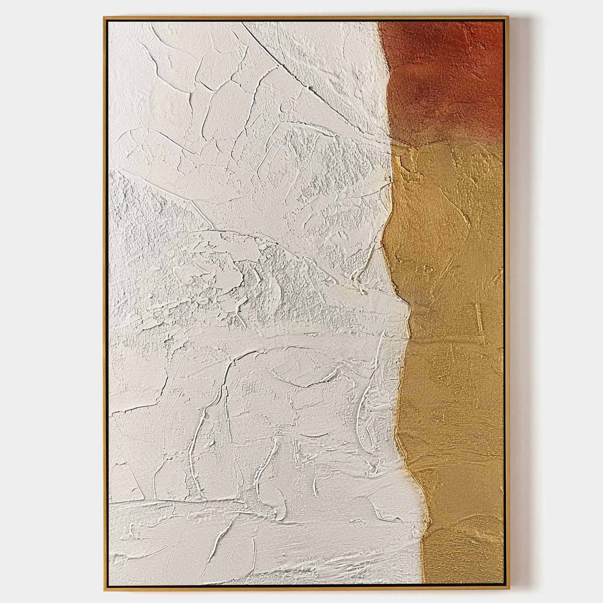 Original hand painted crimson red gold ivory textured abstract oil painting canvas wall art, nordic scandinavian elegant luxury modern