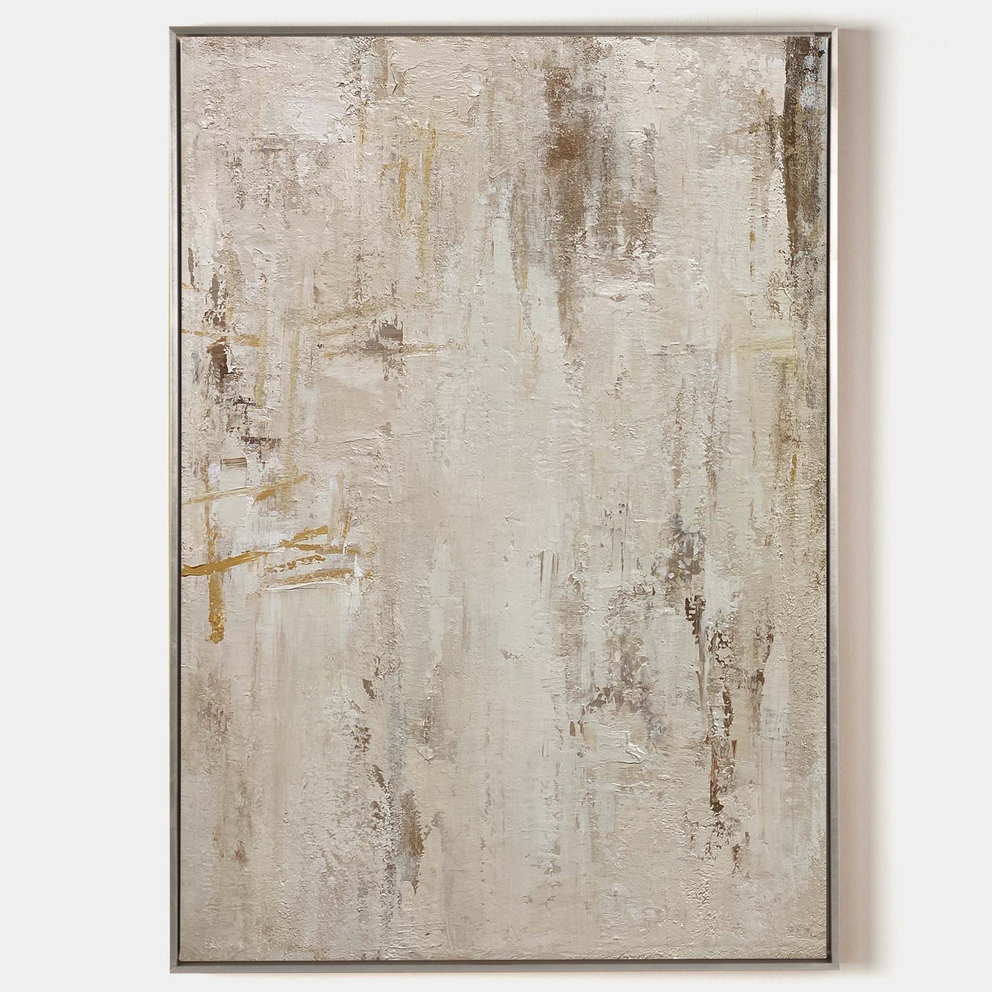 Original hand painted ivory taupe gold textured abstract oil painting canvas wall art, nordic scandinavian minimalist elegant luxury mo