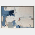 Original hand painted slate blue navy ivory abstract oil painting canvas wall art, nordic scandinavian minimalist elegant luxury modern