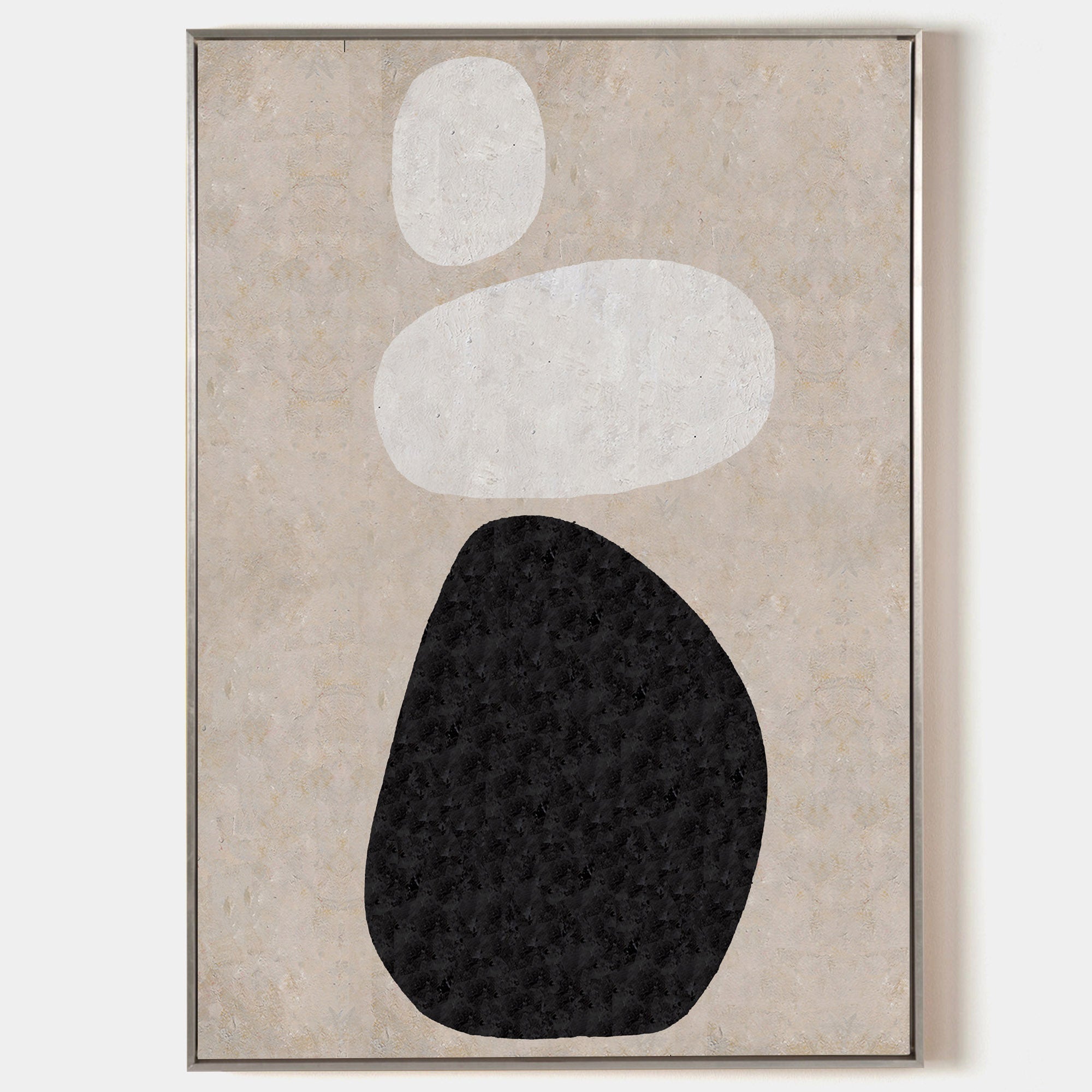 Original hand painted black white organic shapes oil painting canvas wall art, nordic scandinavian minimalist elegant luxury modern hom