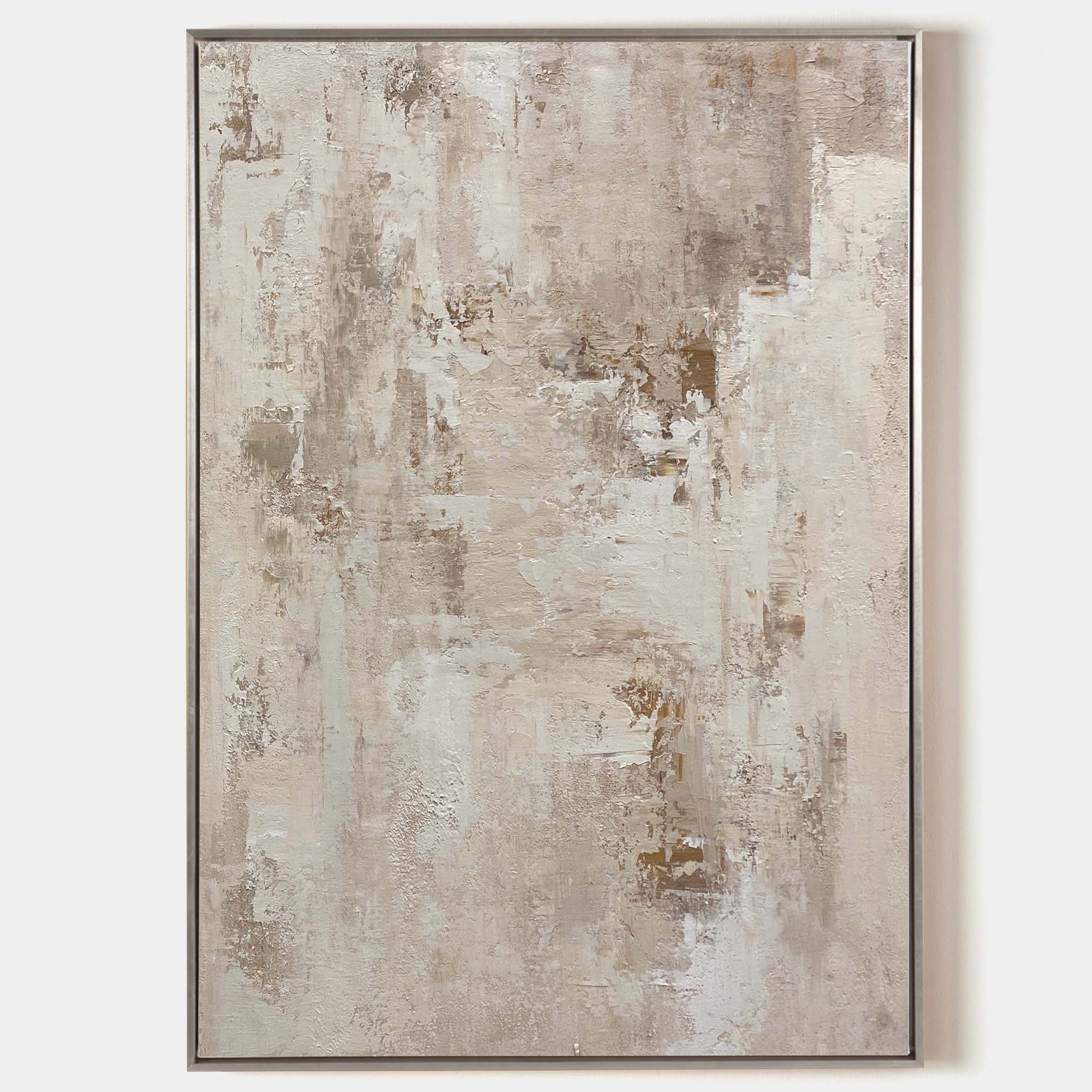 Original hand painted ivory taupe abstract impasto oil painting canvas wall art, nordic scandinavian minimalist elegant luxury modern l