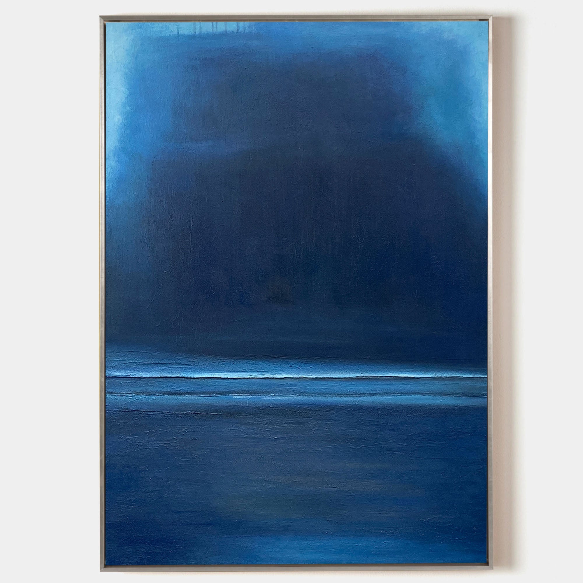 Original hand painted deep navy blue abstract ocean oil painting canvas wall art, nordic scandinavian minimalist elegant luxury modern