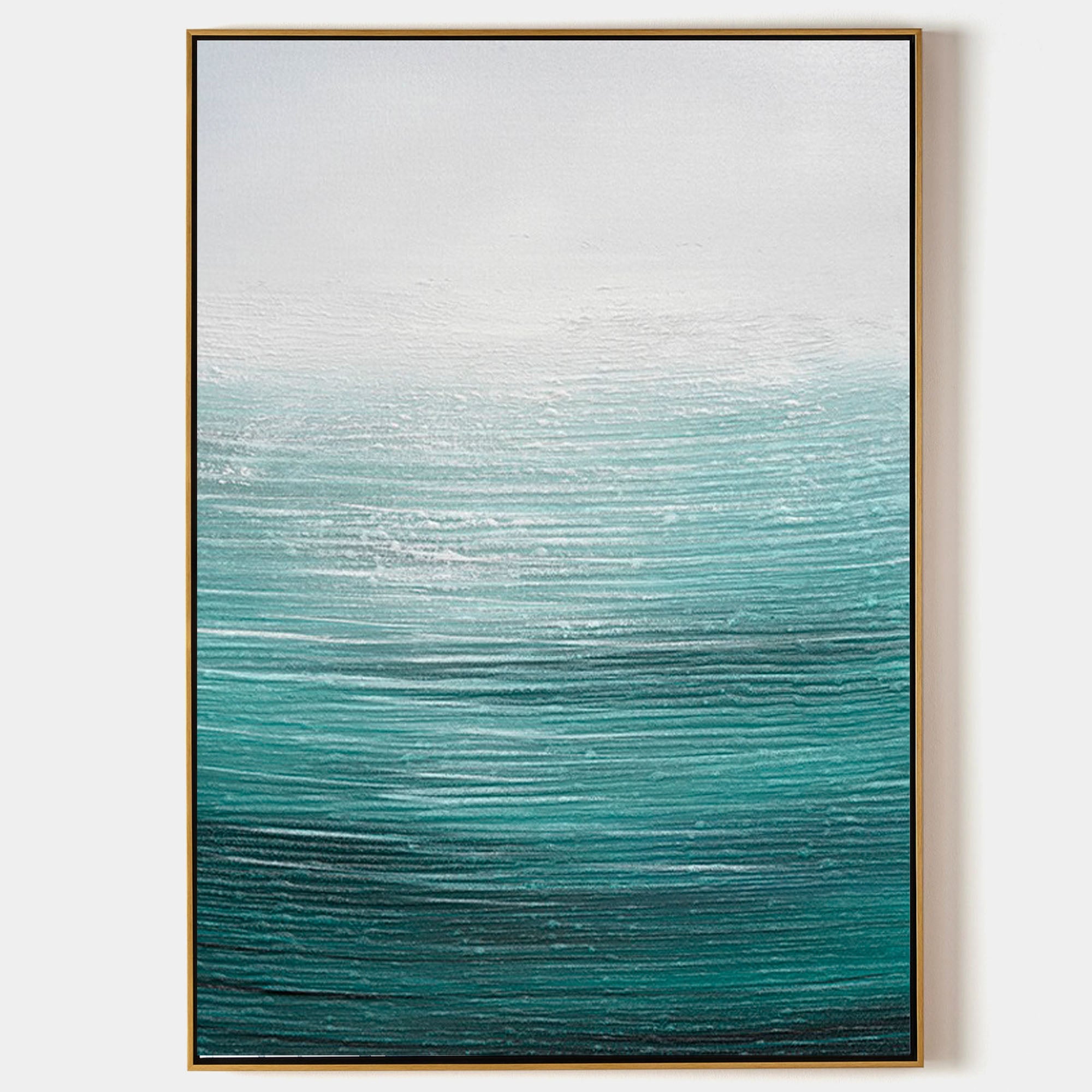 Original hand painted teal ombre abstract ocean oil painting canvas wall art, nordic scandinavian minimalist elegant luxury modern coas