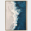 Original hand painted teal blue ocean waves coastal oil painting canvas wall art, nordic scandinavian minimalist elegant luxury modern