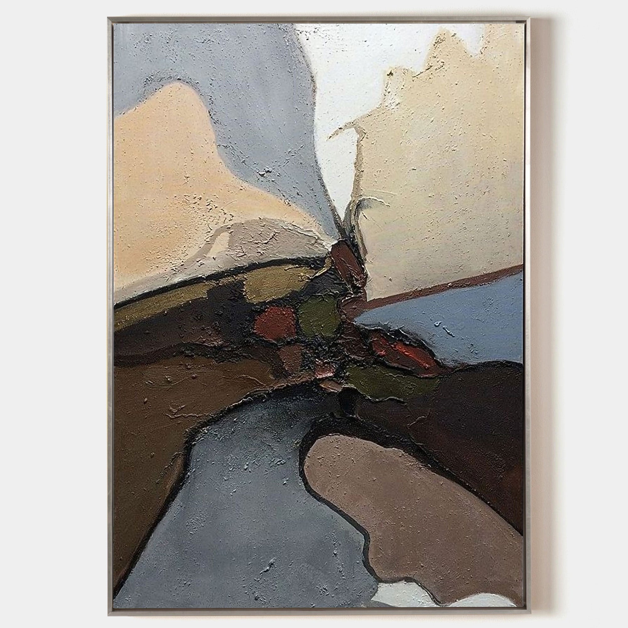 Original hand painted abstract oil painting textured earthy brown slate blue cream canvas wall art elegant modern nordic scandinavian l