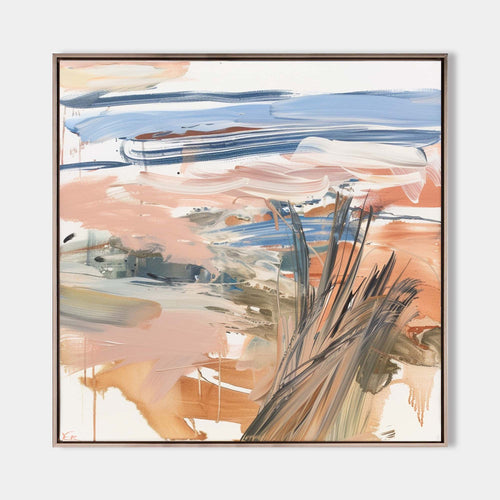 Original hand painted blush terracotta navy coastal abstract oil painting canvas wall art, elegant modern nordic scandinavian luxury ho