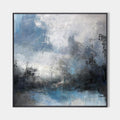 Original hand painted blue grey abstract oil painting canvas wall art, nordic scandinavian atmospheric elegant luxury modern living roo