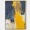 Original hand painted yellow navy blue abstract oil painting canvas wall art, textured modern scandinavian elegant luxury bold living r