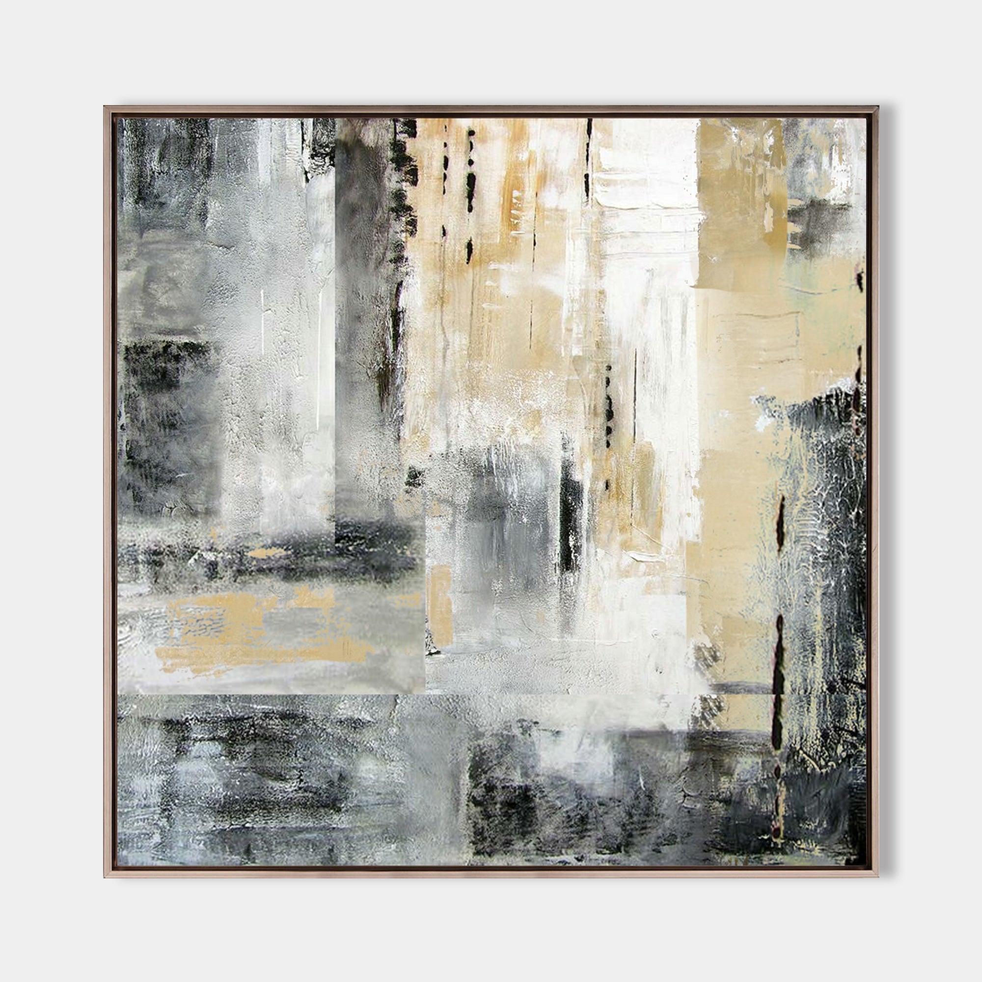 Original hand painted amber grey charcoal abstract oil painting canvas wall art, nordic scandinavian elegant luxury modern living room