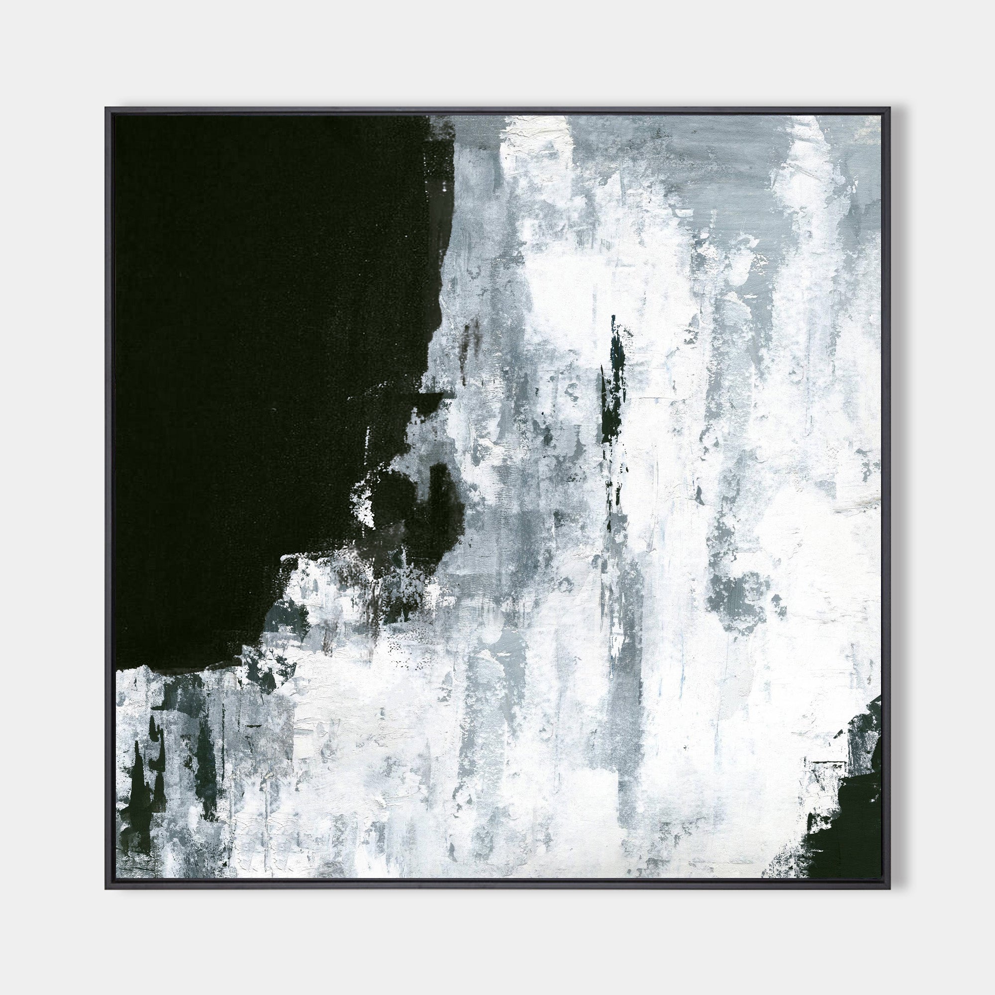 Original hand painted black white abstract oil painting canvas wall art, bold contrast nordic scandinavian minimalist elegant luxury mo