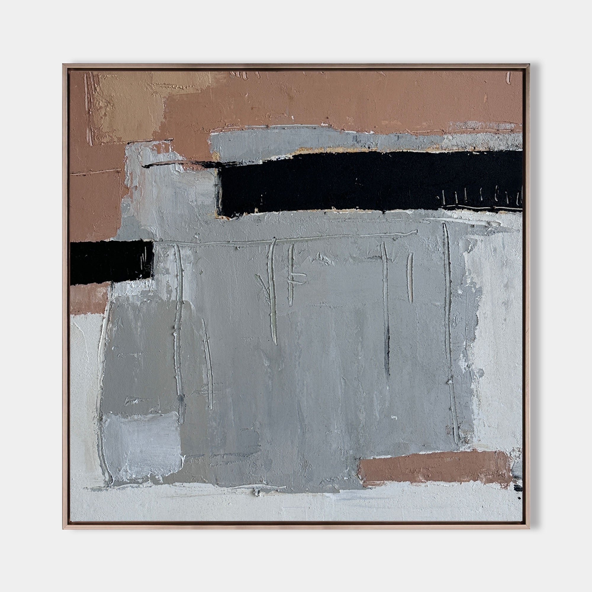 Original hand painted blush terracotta grey black abstract oil painting canvas wall art, nordic scandinavian minimalist elegant luxury