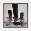 Original hand painted dark abstract oil painting canvas wall art, monochrome architectural silhouettes, nordic scandinavian elegant lux