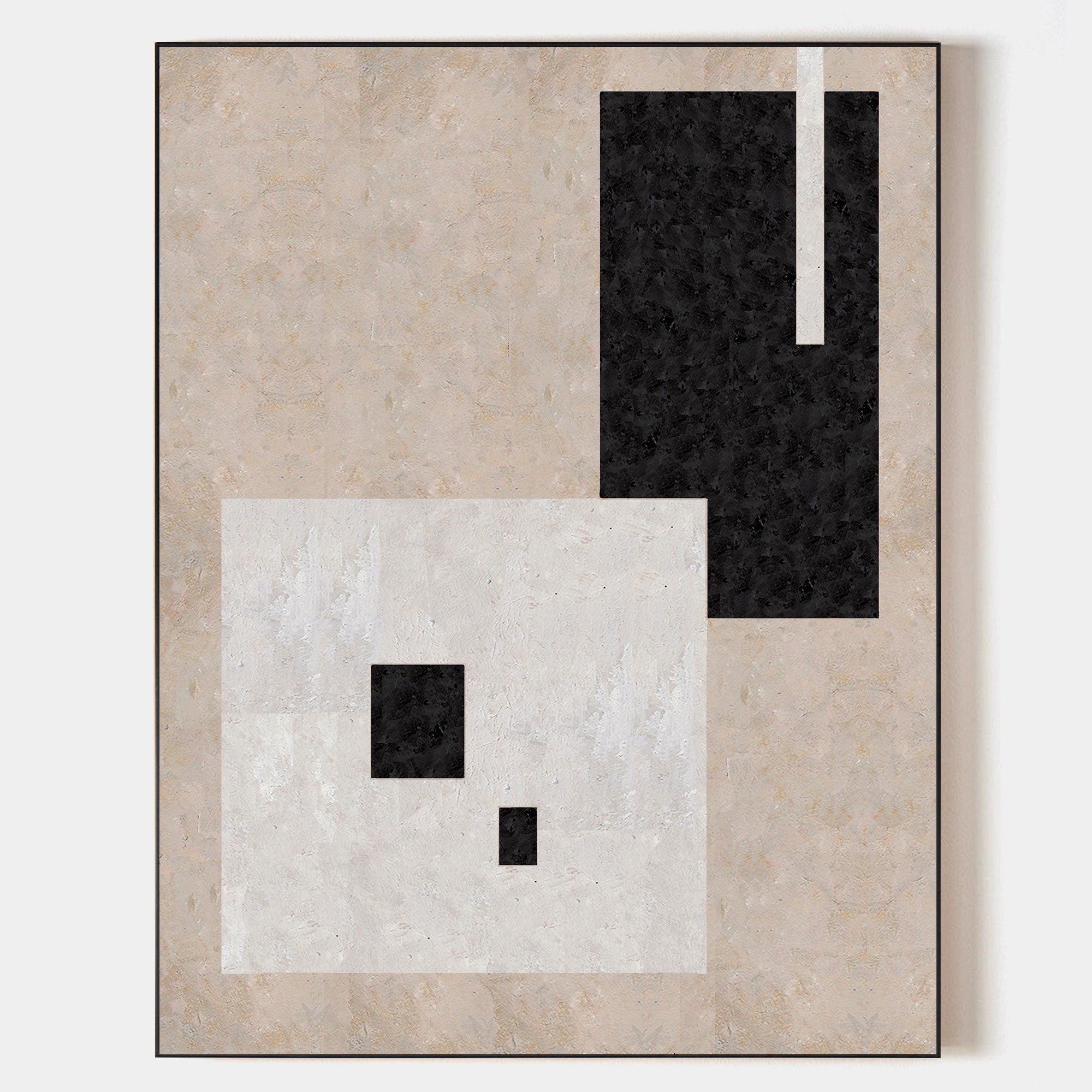 Original hand painted black white beige geometric abstract oil painting canvas wall art, nordic scandinavian minimalist elegant luxury