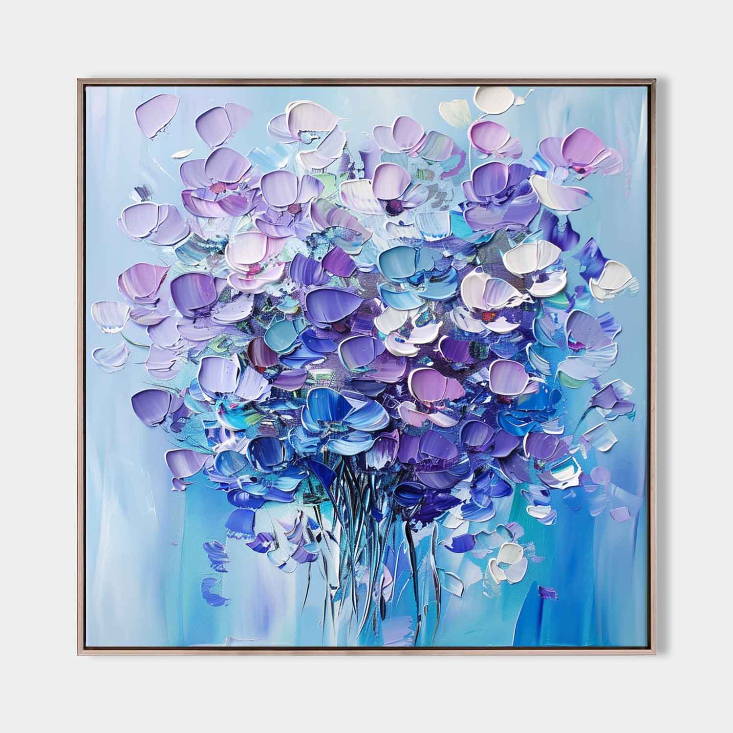 Original hand painted purple lavender floral abstract oil painting canvas wall art, nordic scandinavian elegant luxury modern living ro