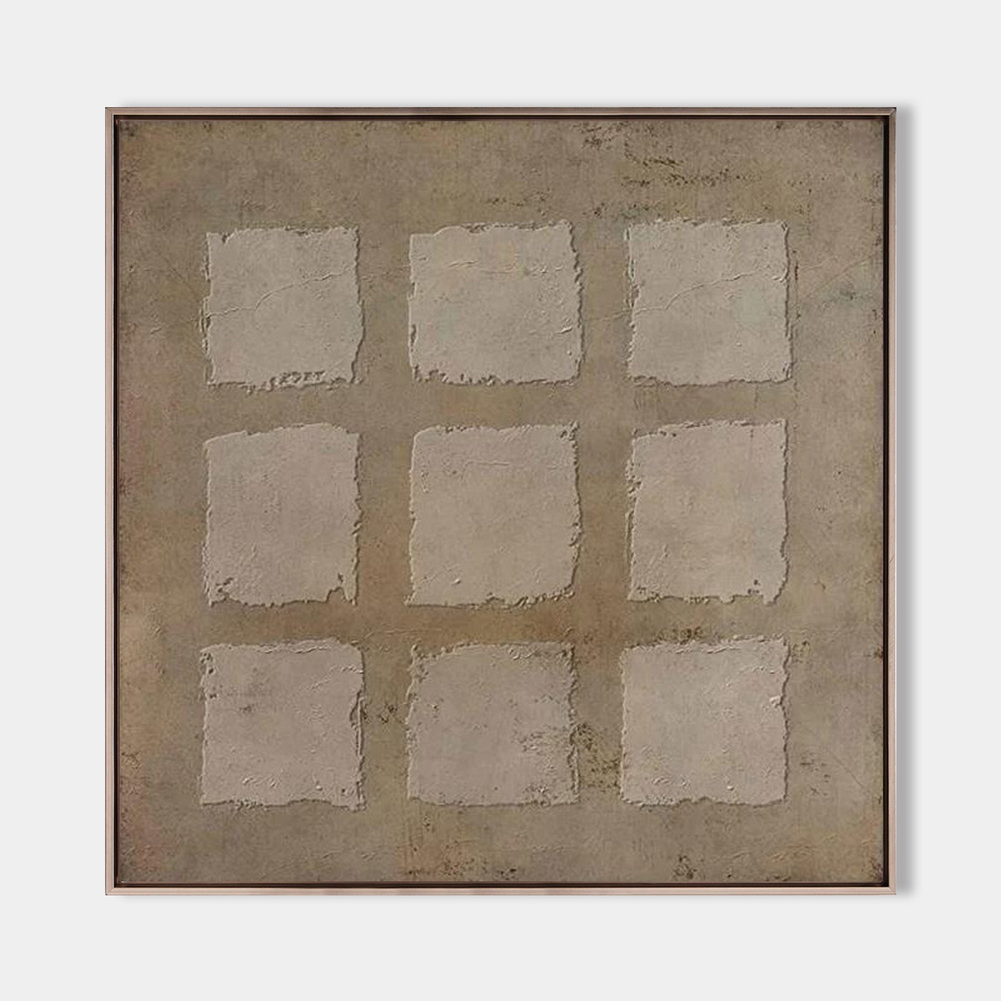 Original hand painted cream grid abstract oil painting canvas wall art, nordic scandinavian minimalist elegant luxury modern living roo