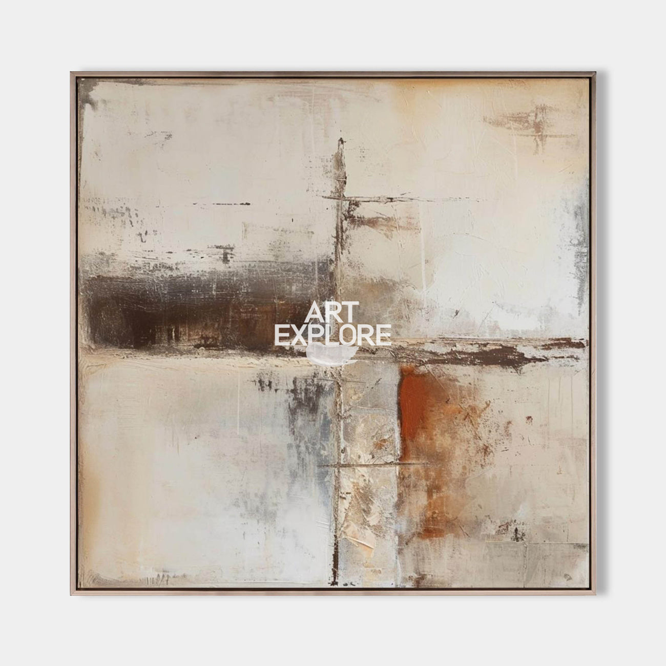 Original hand painted ivory umber rust abstract oil painting canvas wall art, nordic scandinavian minimalist elegant luxury modern inte