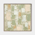 Original hand painted sage green abstract oil painting canvas, warm gold cream brushstroke textures, minimalist nordic scandinavian ele