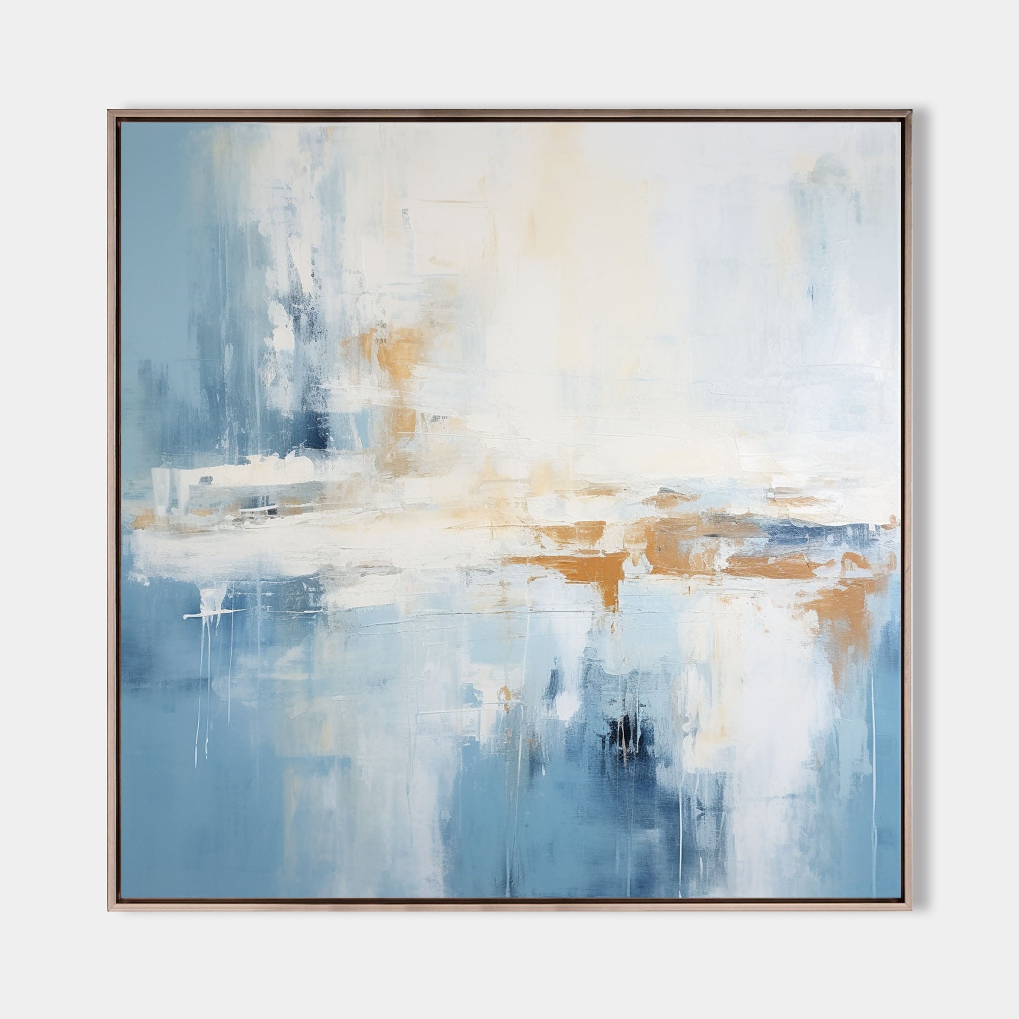 Original hand painted blue white amber abstract coastal oil painting canvas wall art, nordic scandinavian minimalist elegant luxury mod