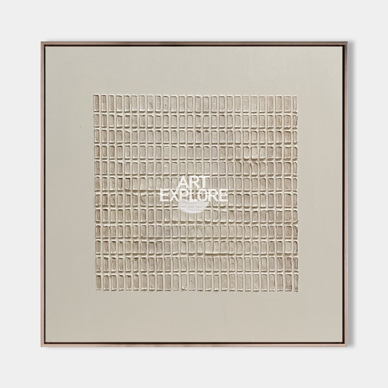 Original hand painted taupe linen grid geometric oil painting canvas wall art, nordic scandinavian minimalist elegant luxury modern hom