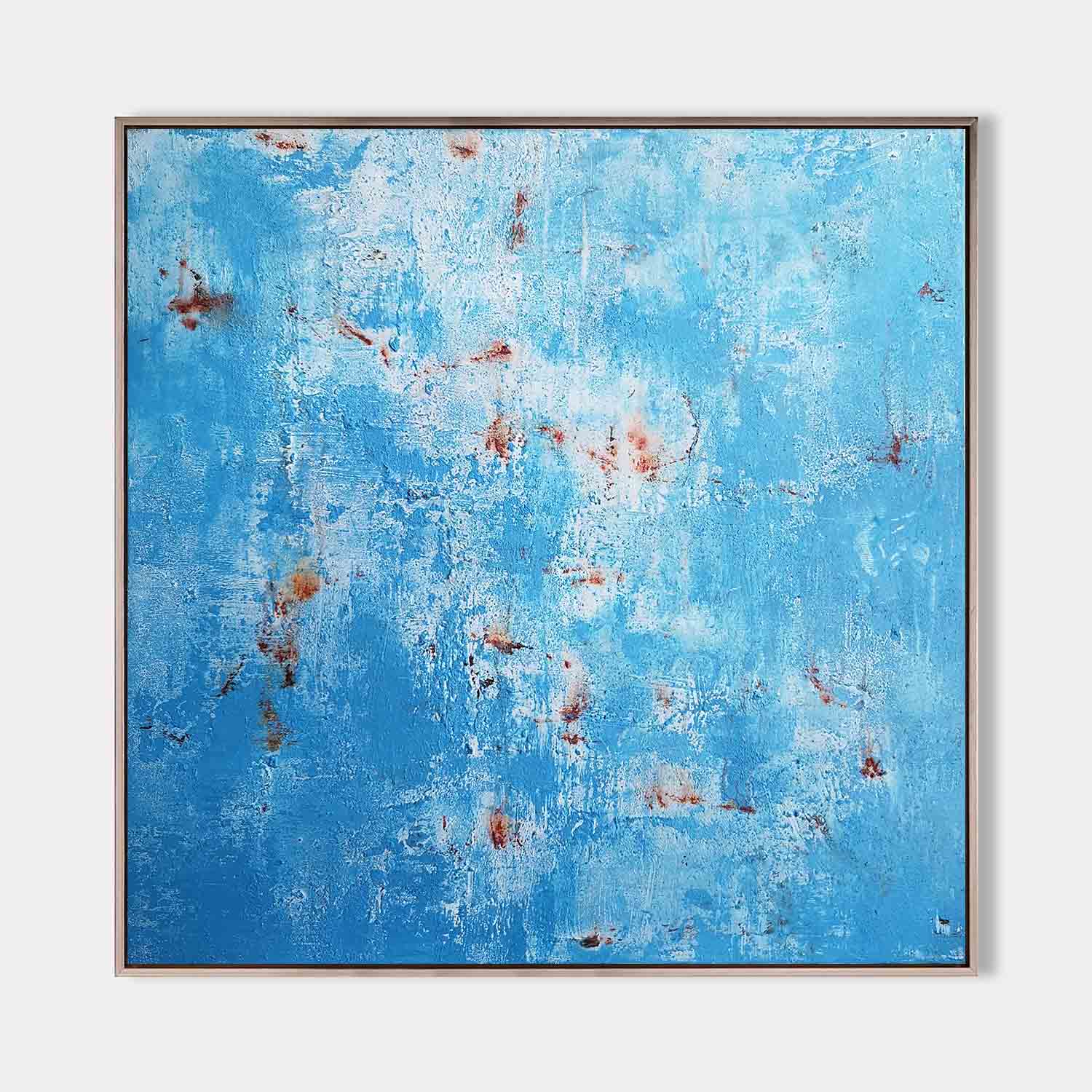 Original hand painted sky blue abstract oil painting canvas wall art, textured coastal nordic scandinavian minimalist elegant luxury mo