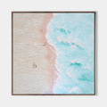 Original hand painted blush pink coastal oil painting canvas wall art, turquoise ocean waves, nordic scandinavian minimalist elegant lu