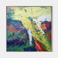 Original hand painted abstract oil painting canvas, bold crimson green gold blue textured strokes, elegant modern luxury wall art home