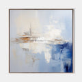 Original hand painted blue ivory coastal abstract oil painting canvas wall art, nordic scandinavian elegant luxury minimalist modern li