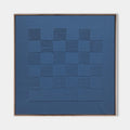 Original hand painted slate blue geometric grid oil painting canvas wall art, nordic scandinavian minimalist elegant luxury modern home