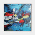 Original hand painted blue red abstract oil painting canvas wall art, bold expressive strokes, modern elegant luxury nordic scandinavia