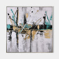 Original hand painted teal gold black abstract oil painting canvas wall art, modern nordic scandinavian elegant luxury living room inte