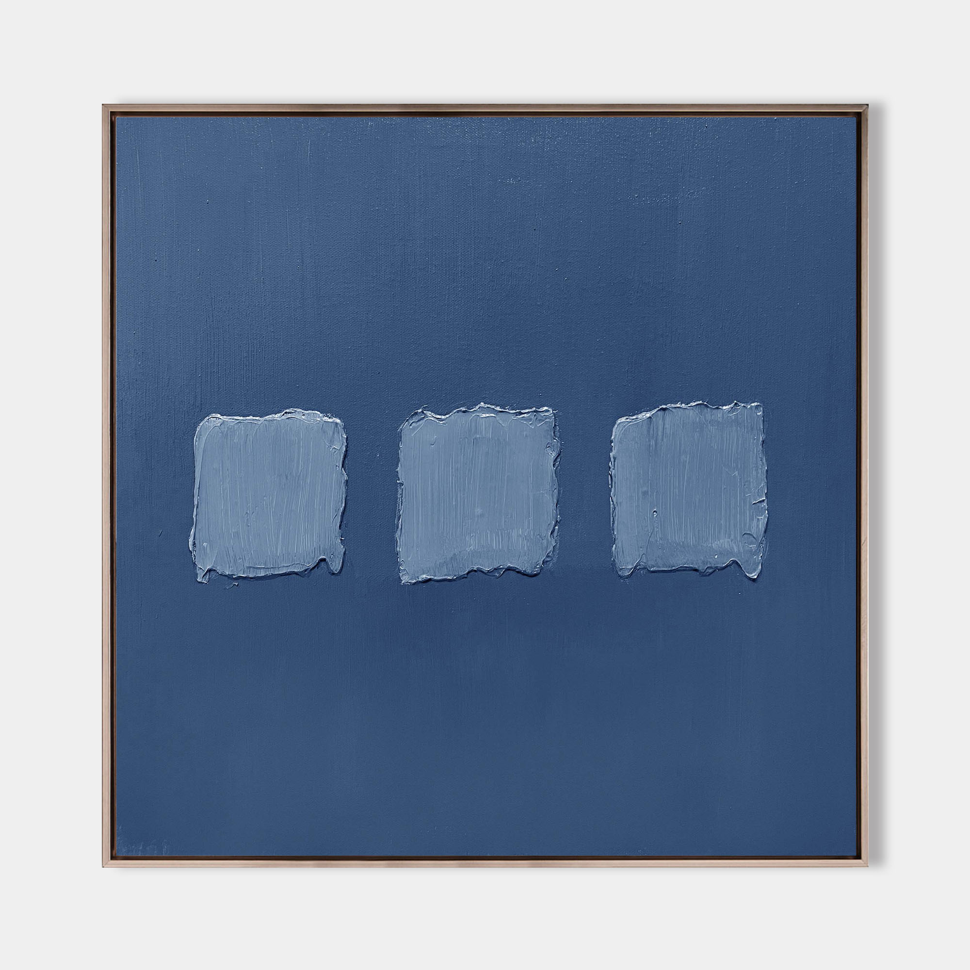 Original hand painted navy blue abstract oil painting three textured squares canvas wall art nordic scandinavian minimalist elegant lux