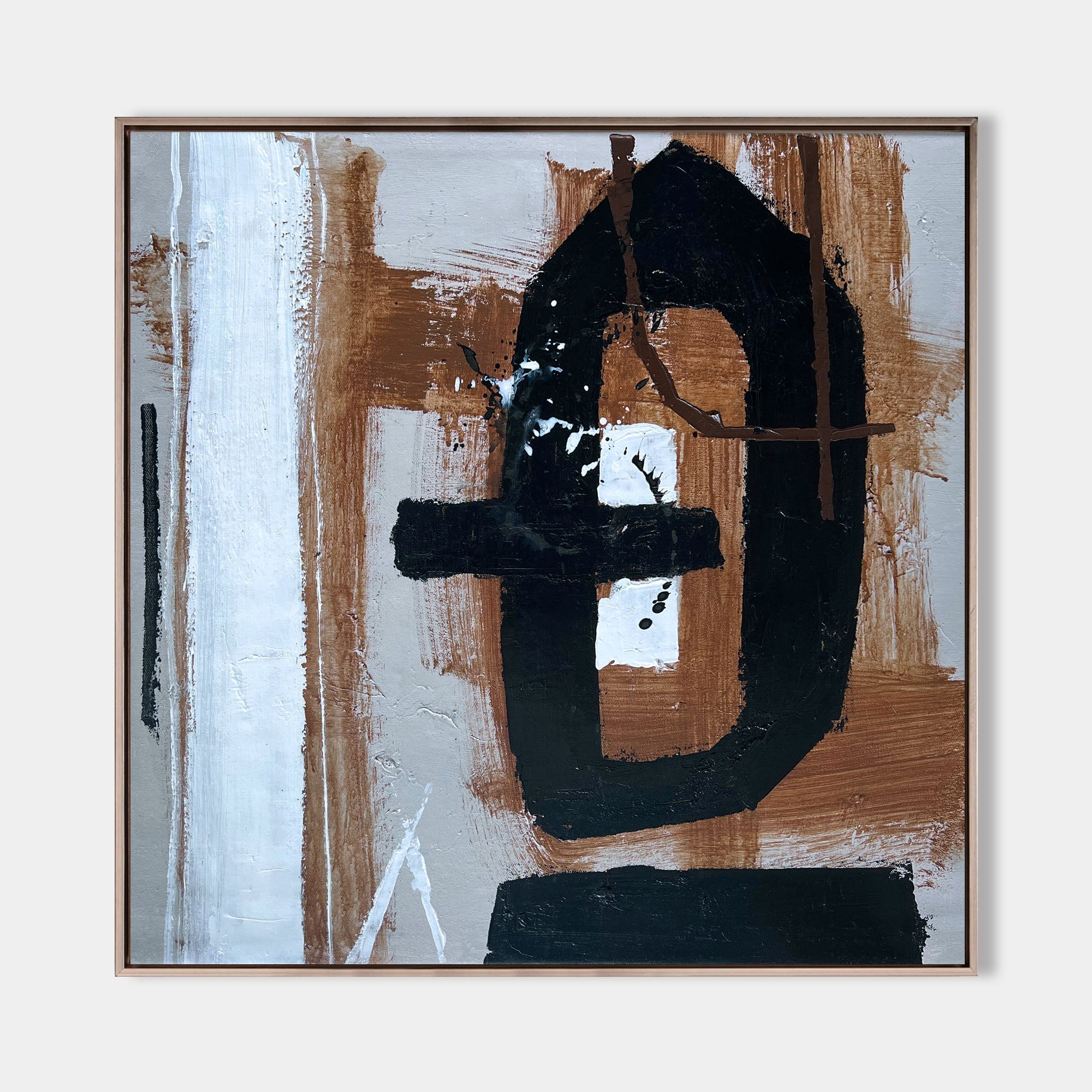 Original hand painted black copper grey abstract oil painting canvas wall art, bold geometric nordic scandinavian elegant luxury modern