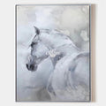 Original hand painted white grey horse abstract oil painting canvas wall art, nordic scandinavian minimalist elegant luxury modern livi