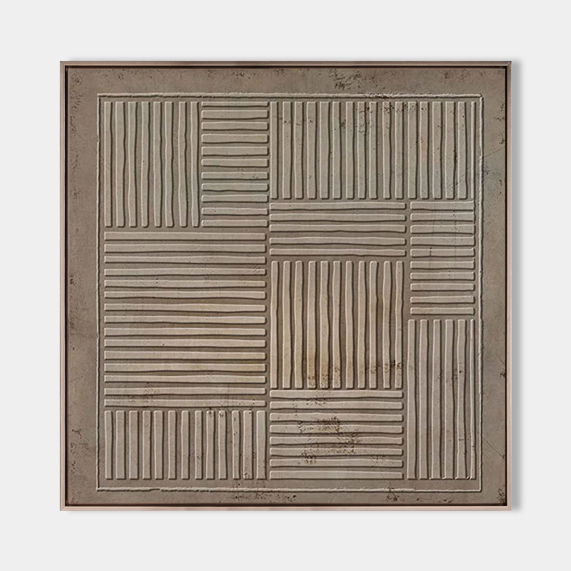 Original hand painted taupe cream geometric line textured oil painting canvas wall art, nordic scandinavian minimalist elegant luxury m