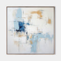 Original hand painted blue ivory abstract oil painting canvas wall art, coastal nordic scandinavian minimalist elegant luxury modern li