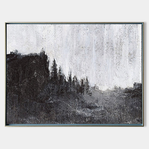 Original hand painted black grey abstract landscape oil painting canvas wall art, nordic scandinavian minimalist bold elegant luxury mo
