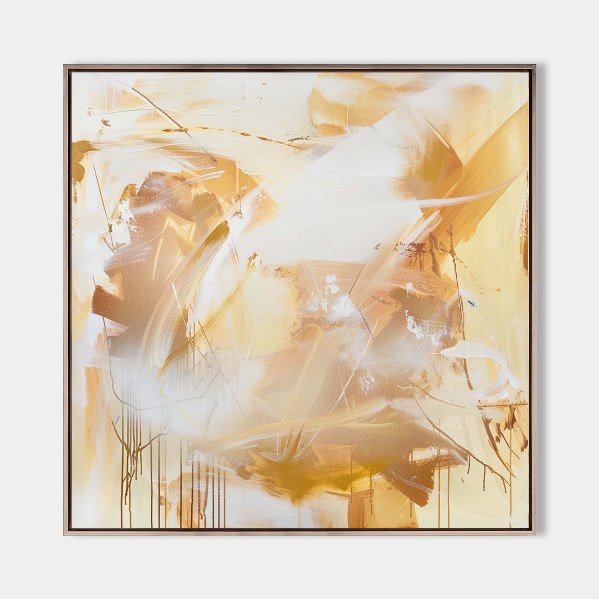 Original hand painted gold ivory abstract oil painting canvas wall art, nordic scandinavian elegant luxury modern living room home deco