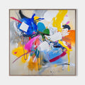 Original hand painted abstract oil painting canvas, bold cobalt blue magenta yellow orange brushstrokes, modern luxury elegant wall art