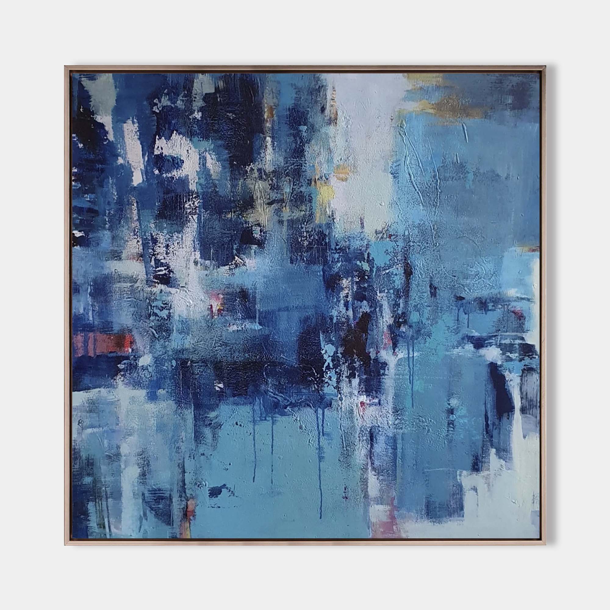 Original hand painted navy cerulean blue abstract oil painting canvas wall art, textured modern nordic scandinavian elegant luxury livi