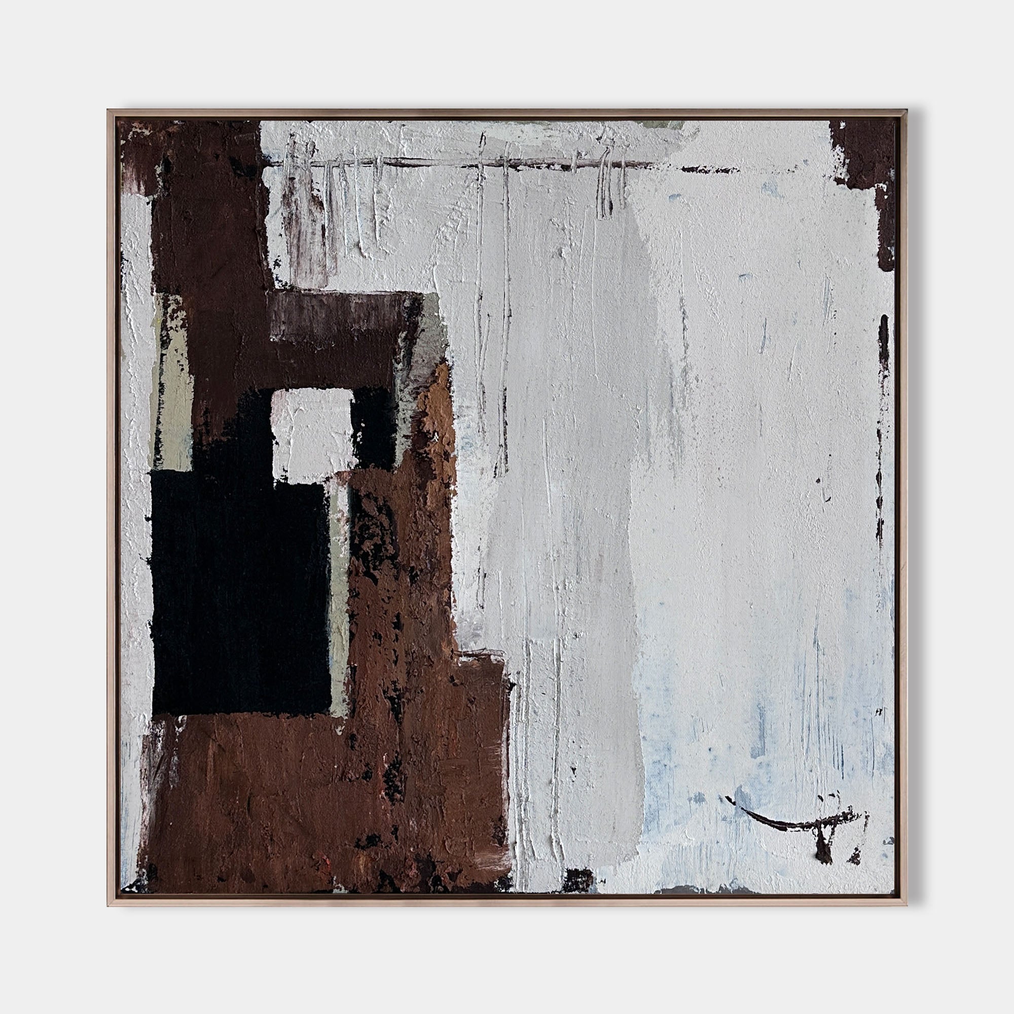 Original hand painted sienna brown black white geometric abstract oil painting canvas wall art, nordic scandinavian elegant luxury mode