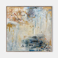 Original hand painted gold ivory blue abstract oil painting canvas wall art, paint splatter nordic scandinavian elegant luxury modern h
