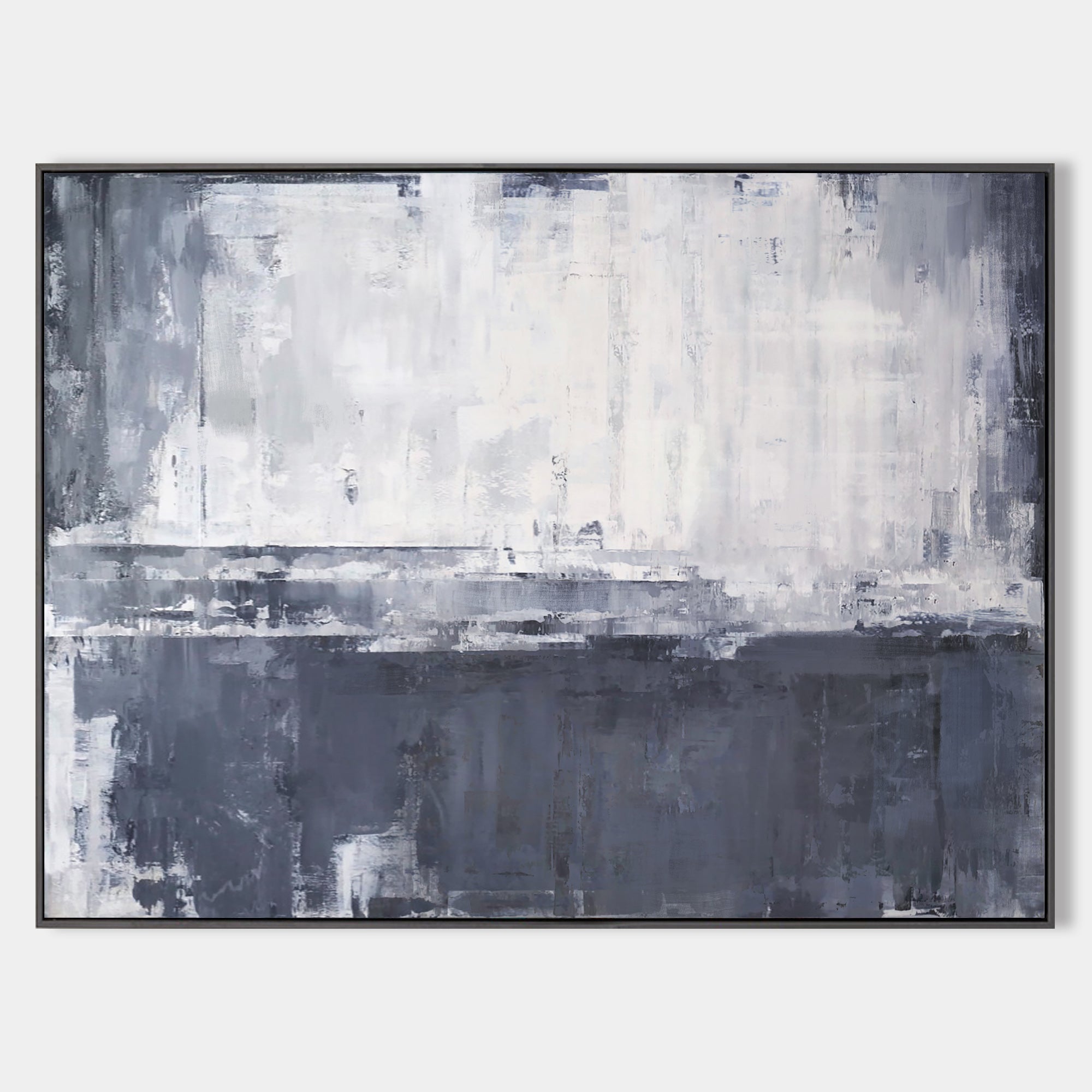 Hand painted original slate grey abstract oil painting canvas wall art, nordic scandinavian minimalist elegant luxury modern living roo