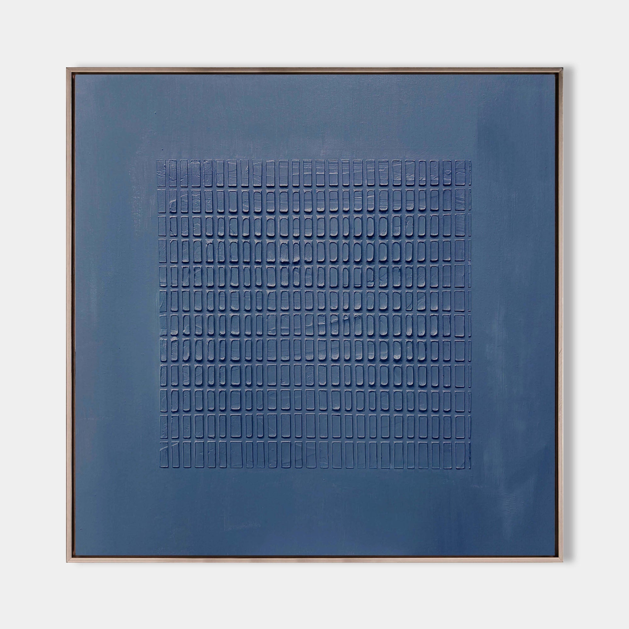 Original hand painted slate blue geometric grid oil painting canvas wall art, nordic scandinavian minimalist elegant luxury modern home