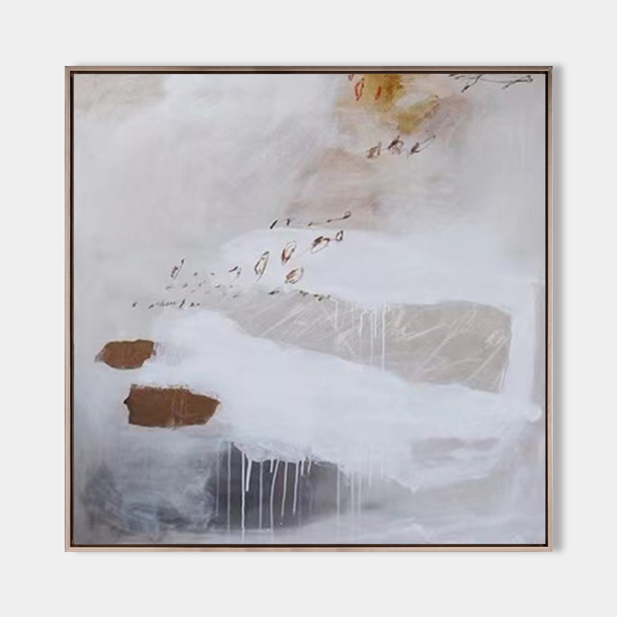 Original hand painted white taupe rust abstract oil painting canvas wall art, nordic scandinavian minimalist elegant luxury modern livi