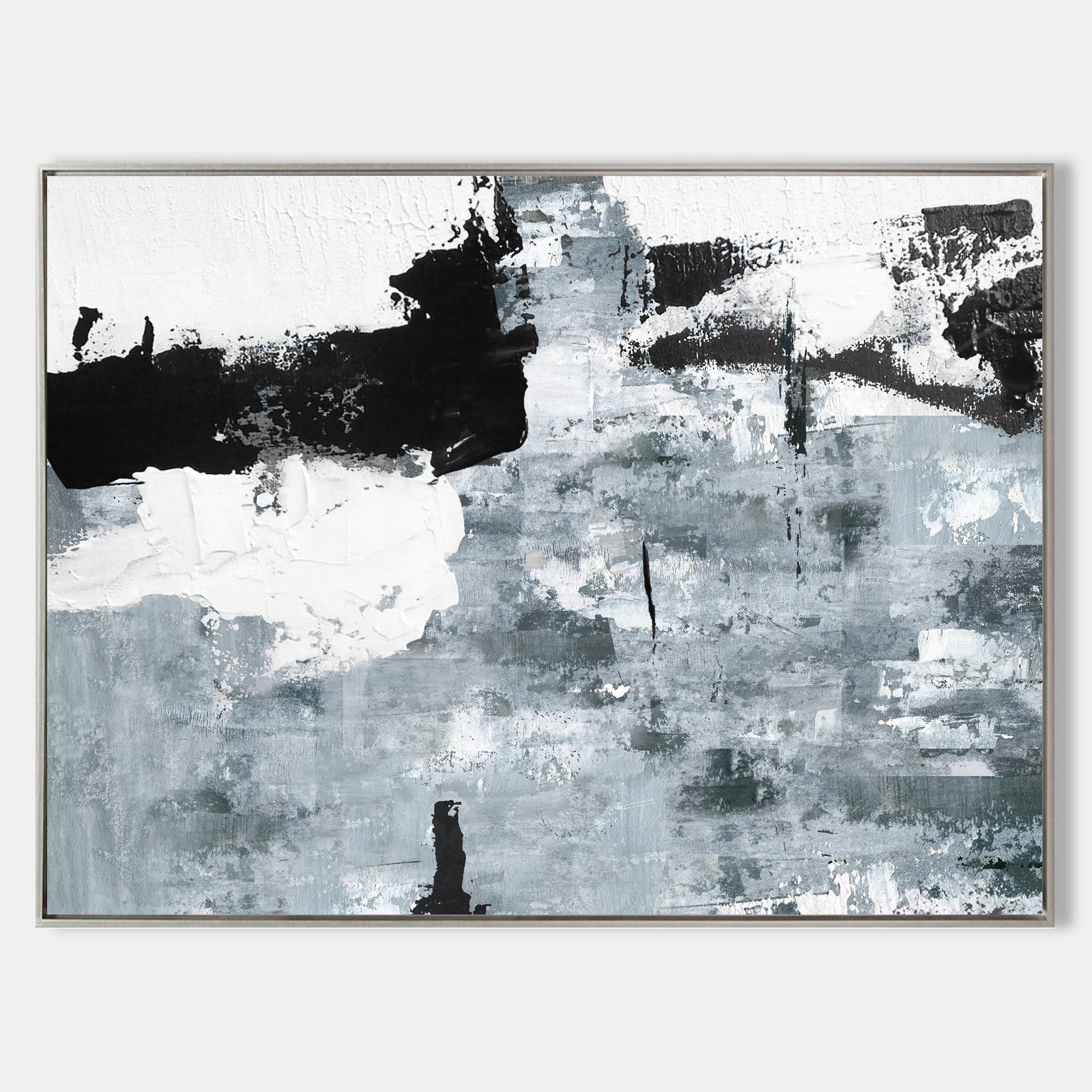 Original hand painted black grey white abstract oil painting canvas wall art, nordic scandinavian minimalist elegant luxury modern livi