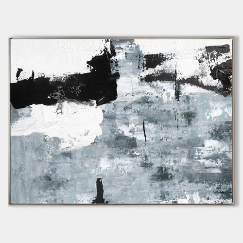 Original hand painted black grey white abstract oil painting canvas wall art, nordic scandinavian minimalist elegant luxury modern livi